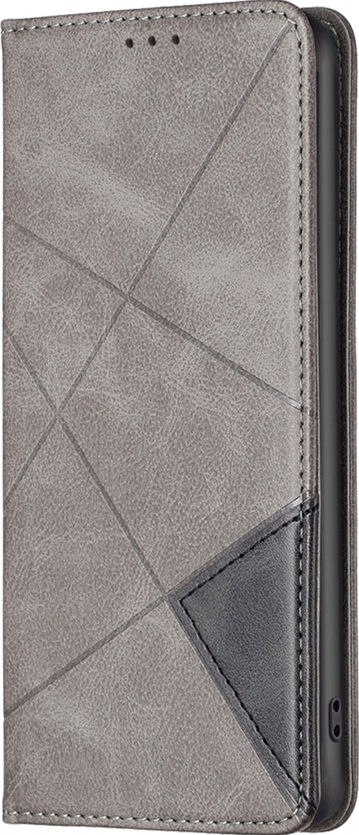 Mobigear Telefoonhoesje geschikt voor Samsung Galaxy S24 Hoesje | Mobigear Rhombus Slim Bookcase | Pasjeshouder voor 2 Pasjes | Telefoonhoesje voor Pinpas / OV Kaart / Rijbewijs - Grijs