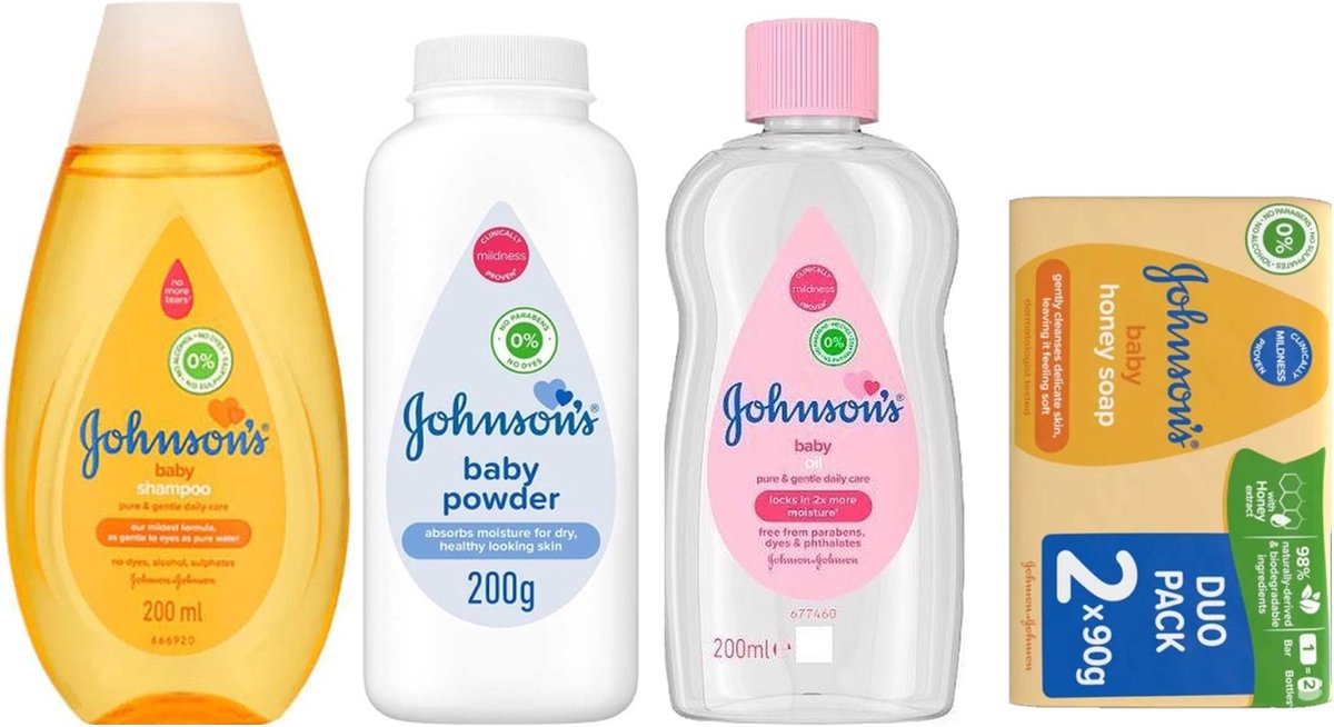 Goedkoopste Johnson's Baby Pakket 4 Delig - Baby Shampoo / Talkpoeder / Babyolie / Zeep