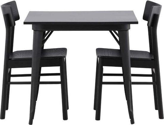 Tempe eethoek tafel zwart en 2 Montros stoelen zwart.