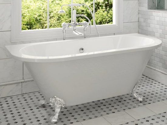 Baignoire jumelée rétro sur pieds - 154 L - 150 x 74 x 61 cm - Wit - Acryl - SPARUS L 150 cm x H 61 cm x P 74 cm