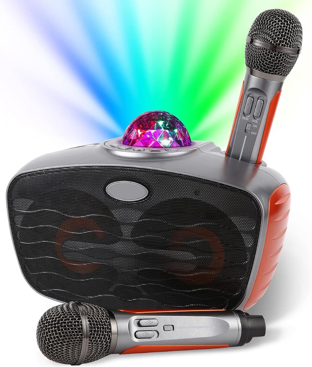 Karaoke Set Voor Volwassenen - Karaoke Set Met 2 Microfoons - Karaoke Set Voor Tv - Karaoke Set Draadloze Microfoon - Oranje