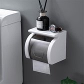 Toiletpapierhouder zonder boren, waterdichte toiletpapierhouder met plank, zelfklevende wc-papierhouder, wandmontage, wc-rolhouder voor badkamer en keuken, wit