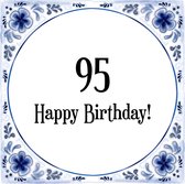 Verjaardag Tegeltje met Spreuk (95 jaar: Happy birthday! 95! + cadeau verpakking & plakhanger