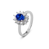 New Bling 9NB 0156 52 Zilveren ring - rozet - zirkonia ovaal 6x8 mm - maat 52 - zilverkleurig / blauw