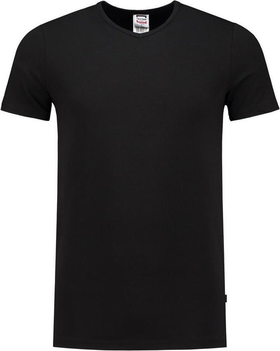 Tricorp 101012 T-Shirt Elastaan Fitted V Hals - Zwart - 3XL
