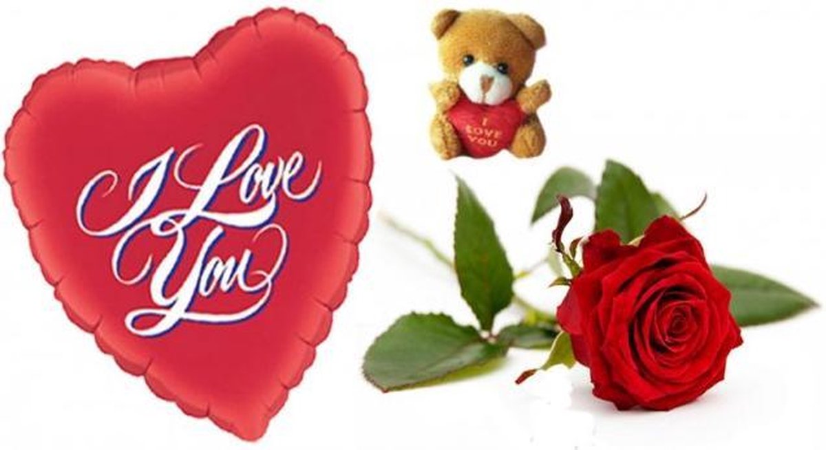 Ballon love you met rode roos en beertje