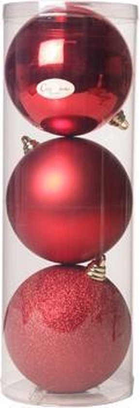 3x Grote kunststof/plastic kerstballen rood 15 cm - mat/glans/glitter -  Grote... | bol.com
