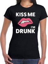 Kiss me i am drunk t-shirt zwart dames M