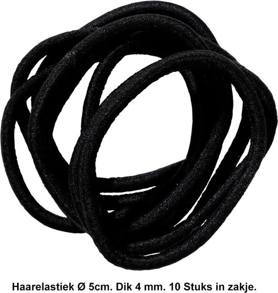 Rojafit Haarelastiekjes – Ø 5 cm. / 4 mm. dik - 10 stuks – Zwart