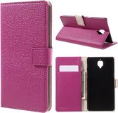 Grain leder look roze wallet case hoesje OnePlus One 3