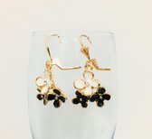 Fashionidea – mooie vrolijke goudkleurige oorbellen zwart wit met zirkonia