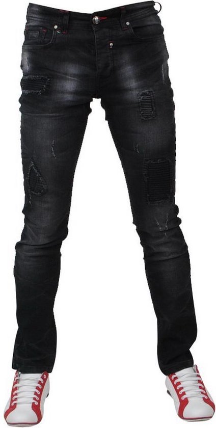 Bravo Jeans - Heren Jeans - Damaged Look - Slim Fit - Stretch - Lengte 34 -  Zwart | bol.com