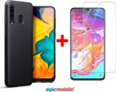 Epicmobile - Samsung Galaxy A40 Zwarte silicone hoesje + tempered glass screenprotector – Voordeelbundel