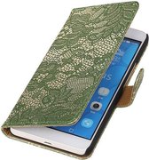 Huawei Honor 7 Lace Kant Donker groen Bookstyle Wallet Hoesje - Cover Case Hoes