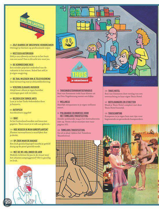 Illustratie van een gezin dat thuis op vakantie is.