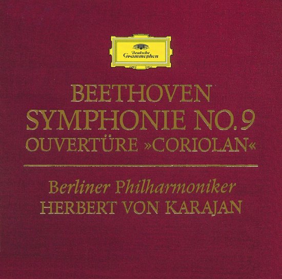 Bordeauxrode hoes met gouden tekst van "BEETHOVEN SYMPHONIE NO.9 OUVERTÜRE »CORIOLAN«" Berliner Philharmoniker HERBERT VON KARAJAN.