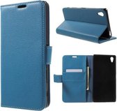 Litchi Cover wallet case hoesje Sony Xperia Z5 Premium blauw