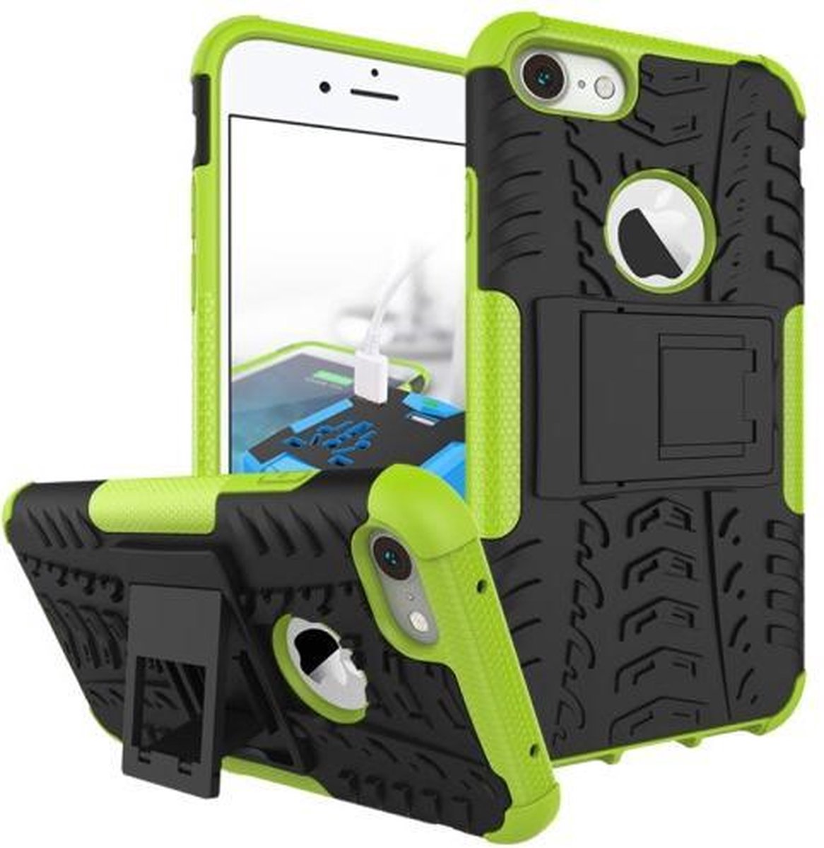 Rugged Kickstand Back Cover - Geschikt voor iPhone 8 / 7 Hoesje - Groen