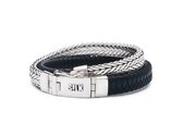 SILK Jewellery - Zilveren Wikkelarmband - 362BBU.23 - blauw/zwart leer - Maat 23
