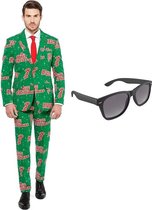Merry Christmas print heren kostuum / pak - maat 54 (XXL) met gratis zonnebril