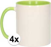 4x Wit met groene blanco mokken - onbedrukte koffiemok