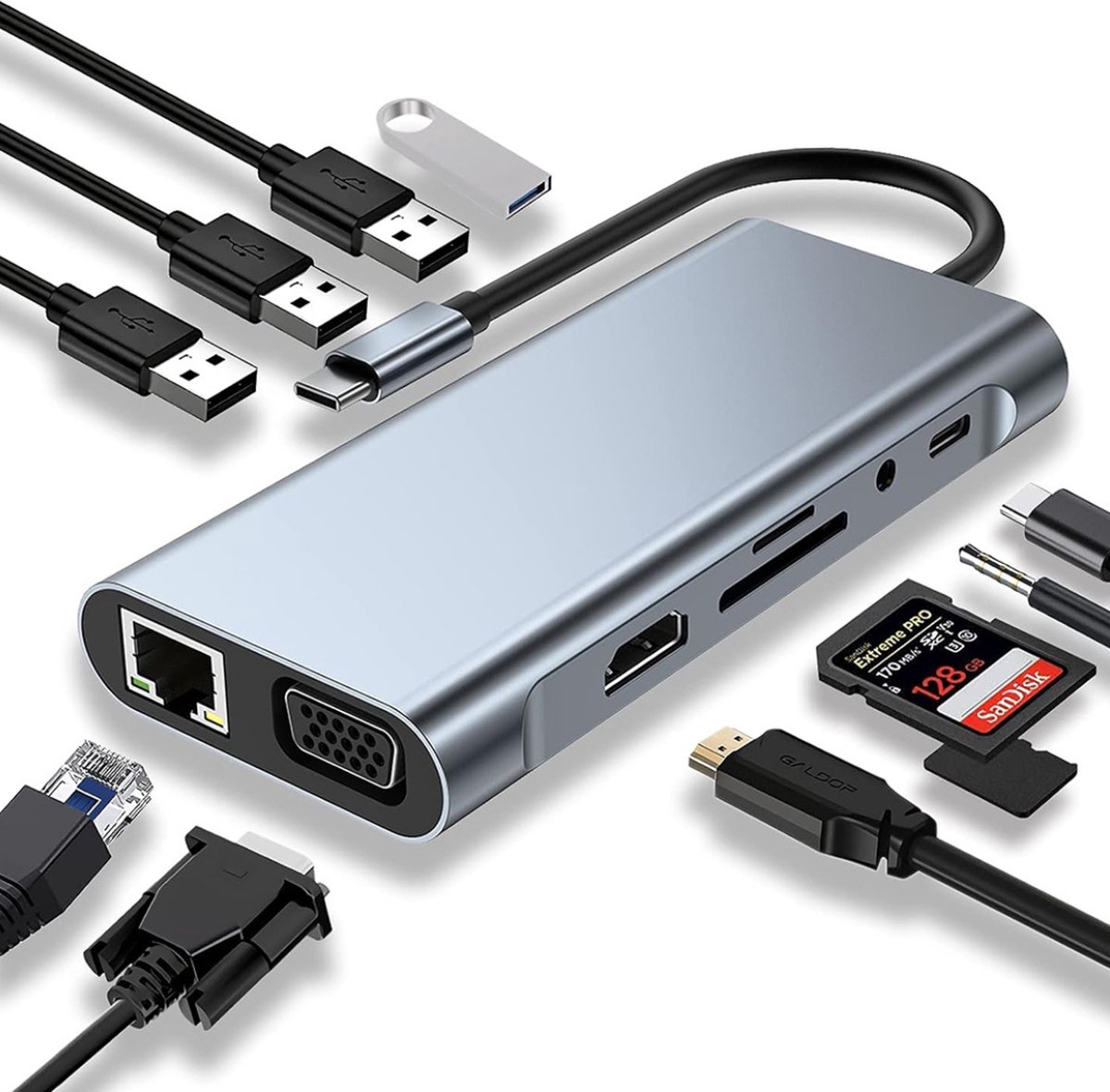 Image of DailySupplies® Docking Station Laptop - USB-C - Dual HDMI - USB Splitter - Zilver