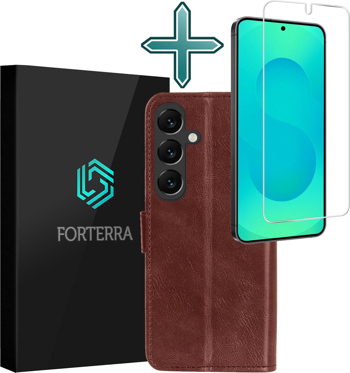 Hoesje Met Screenprotector - Geschikt voor Samsung Galaxy S25 - Luxe Pasjeshouder - Flipcase - Bookcase Portemonee - Flip Case - Kunstleer Book Case - Book Cover - Walletcase - Portemonneehoes - Bruin