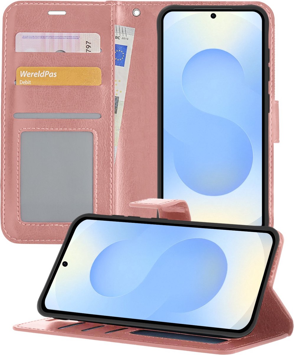 Hoesje - Geschikt voor Samsung Galaxy S25 Plus - Luxe Bookcase - Walletcase Hoes - Portemonnee - Cover - Telefoonhoes - Rosé goud