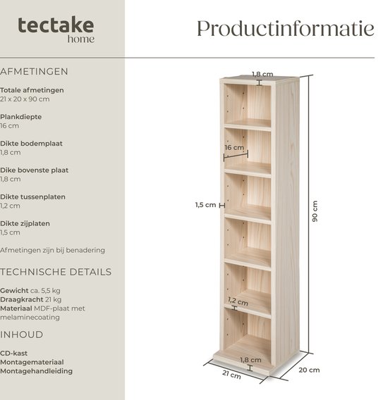 Tectake CD-rek - DVD-rek voor opslag van 102 cd's - Houten wandplank ...