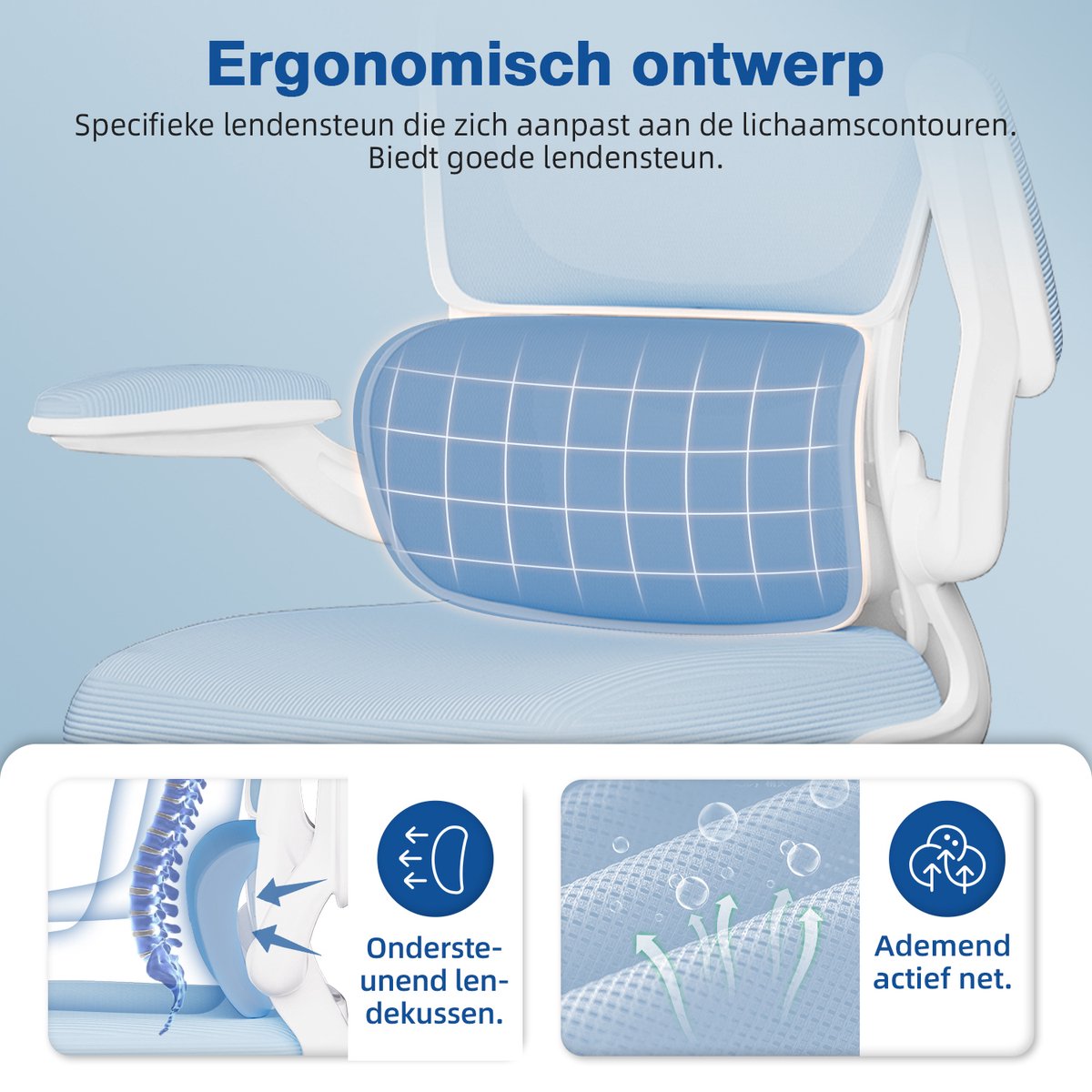 Elekiatech Ergonomische Bureaustoel - Opklapbare armen, 150 kg thumbnail 5