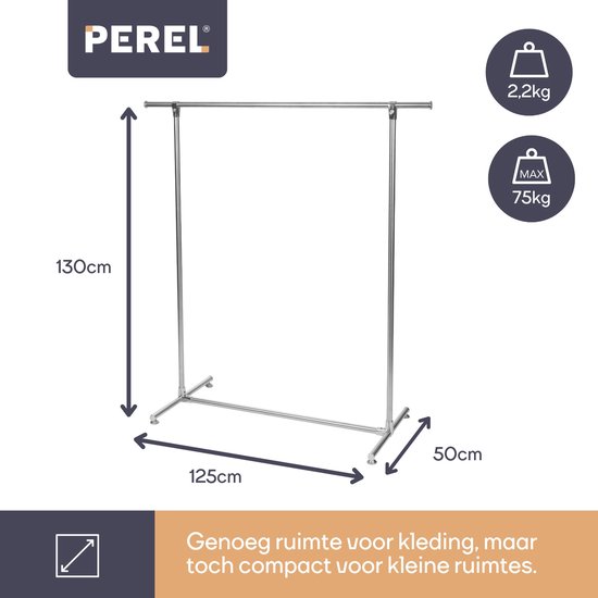 Perel Kledingrek, 1 stang, 125 x 50 x 130 cm, max. last 75 kg, metaal