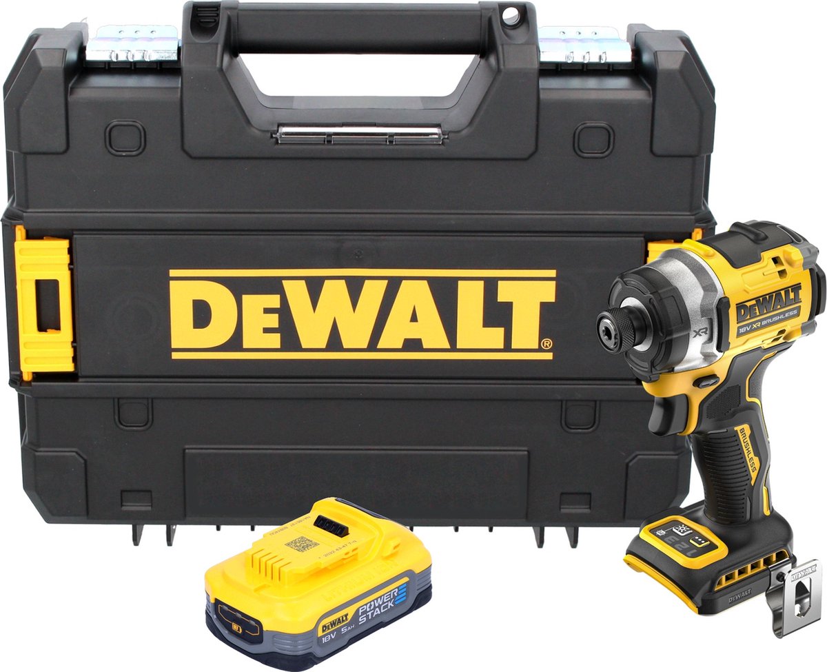 DeWalt DCF 860 NT accu-slagmoersleutel 18 V 282 Nm 1/4" borstelloos + 1x Powerstack accu 5,0 Ah + TSTAK - zonder oplader