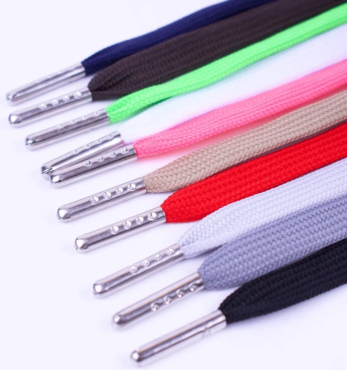 2 paar | Feterz | platte sneakerveters | metalen nestel | kleur licht grijs | 100cm