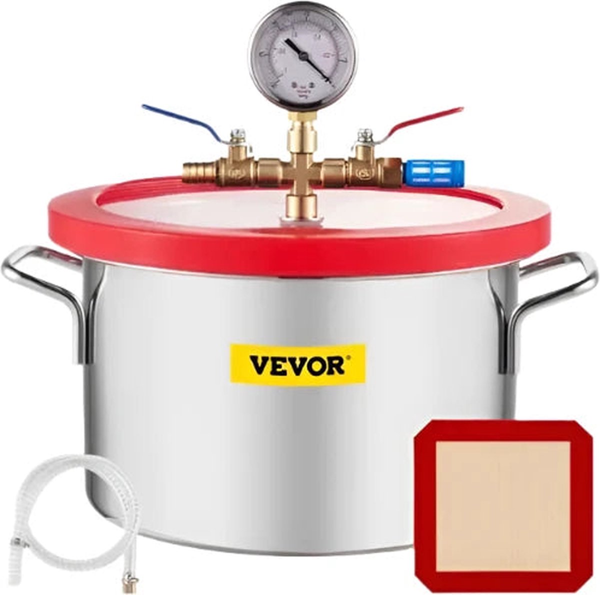 Vevor - Vacuümkamer - 1,5 gallon vacuümontgassingskamer - glazen deksel - roestvrijstalen ontgassingskamer - Siliconen voor gasextractie - Zilver