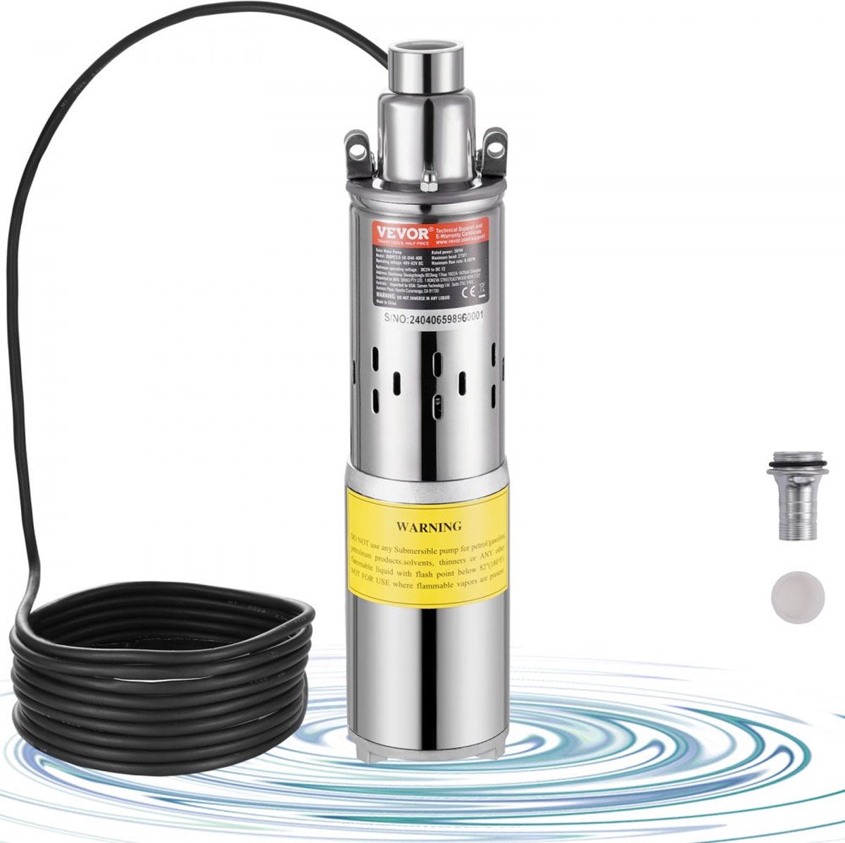 Vevor - Waterpomp - Zonne-waterpomp - Diepwaterpomp - Dompelbaar - 12V DC - 369W - 8,4GPM - voor waterput - Boerderij-ranchirrigatie - Zilver