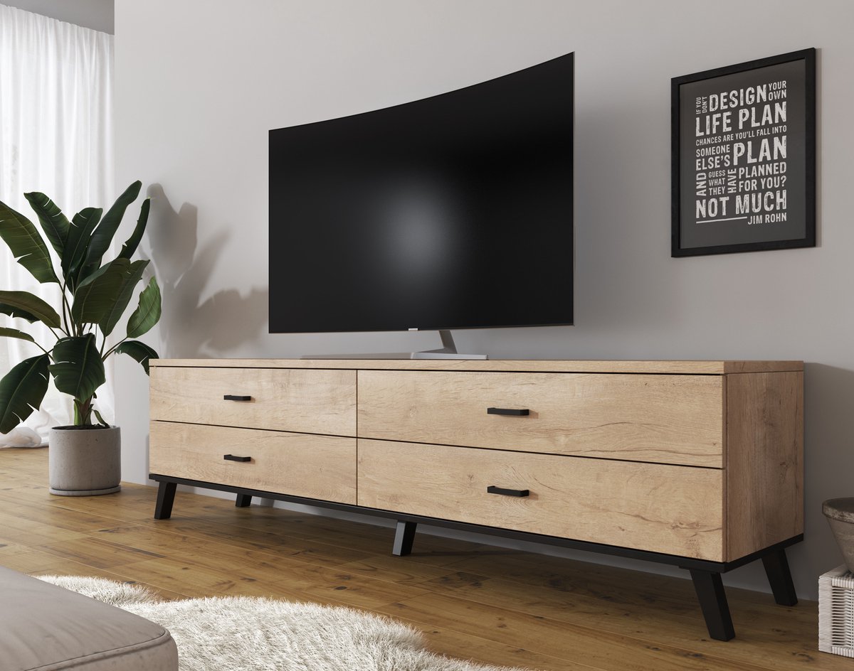 MEUBELLA TV-Meubel Jenny - Eiken - Zwart - 181 cm Bruin|Zwart