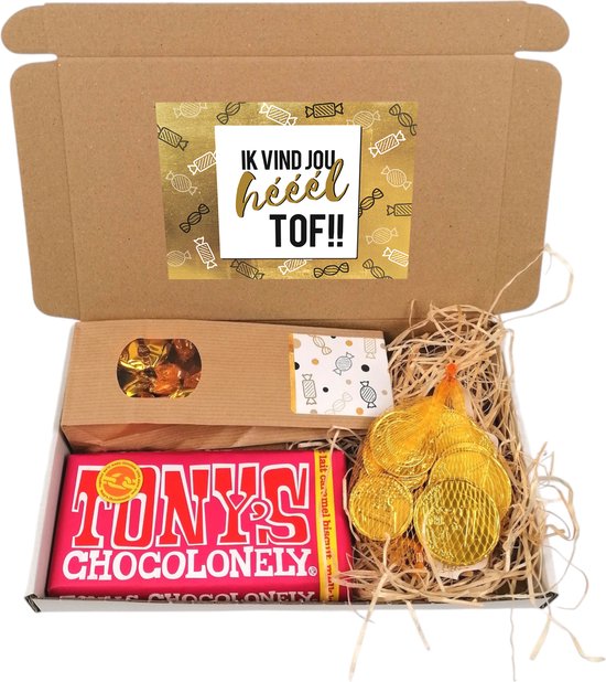 Ik vind jou heel tof - brievenbus cadeau - lief cadeau - waardering cadeautje - Toffee's - Tony chocolonely - chocolademunten