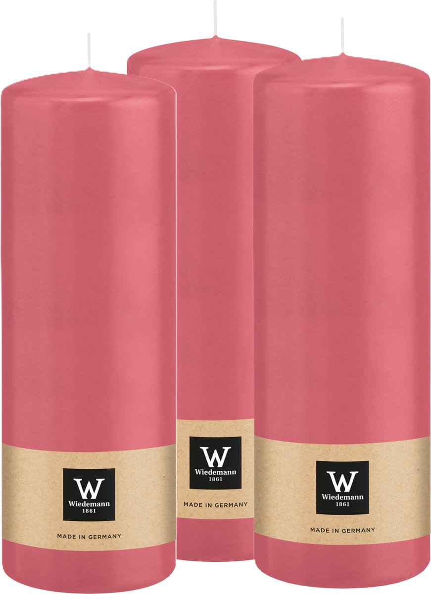 Wiedemann Cilinderkaars/stompkaars - 3x - roze - 20 x 7 cm - 103 branduren - zuilkaarsen