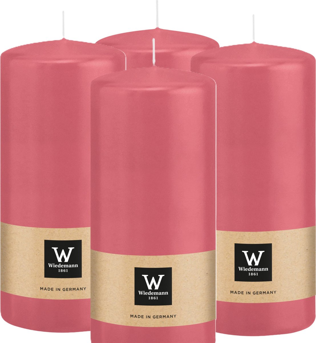 Wiedemann Cilinderkaars/stompkaars - 4x - roze - 15 x 7 cm - 63 branduren - zuilkaarsen