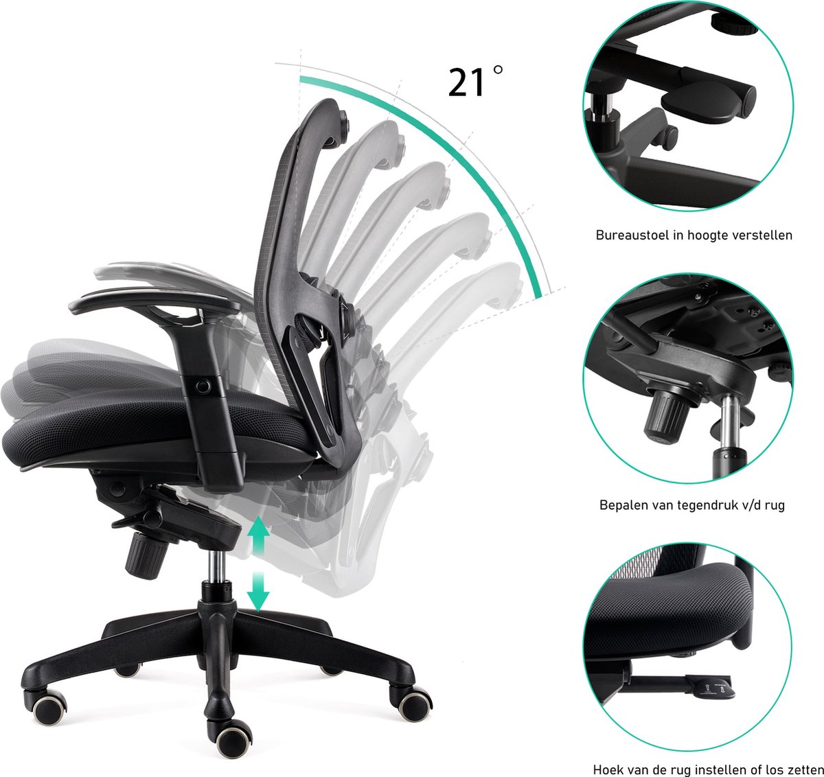 BENS 803-Bsc-3 Zwart - Ergonomische Bureaustoel Zwart - 3D - afbeelding 3