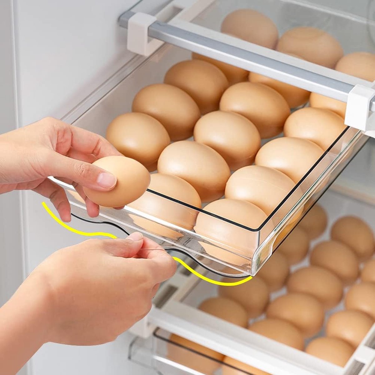 Goodivery ® Ruime Eieren-Organizer voor Koelkast met Schuiflade en Handvat