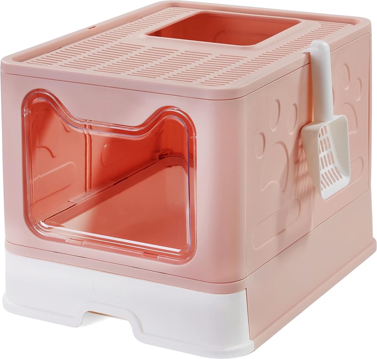 Goodivery ® Kattenbak, grote opvouwbare kattenbak, kattenbak met deksel, kattenbak met schep (nieuw roze)