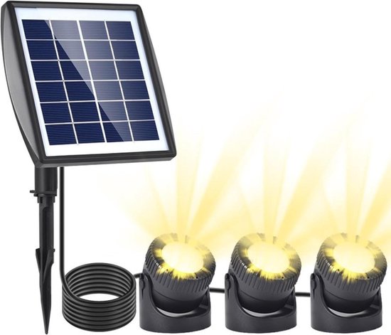 BuyWeek Vijverlampen op zonne-energie, IP68, waterdicht, led, dompelbaar, met 3 led-onderwaterlampen voor buitenvijver, landschapsprojector voor aquarium, tank, zwembad, tuin (warm wit 32