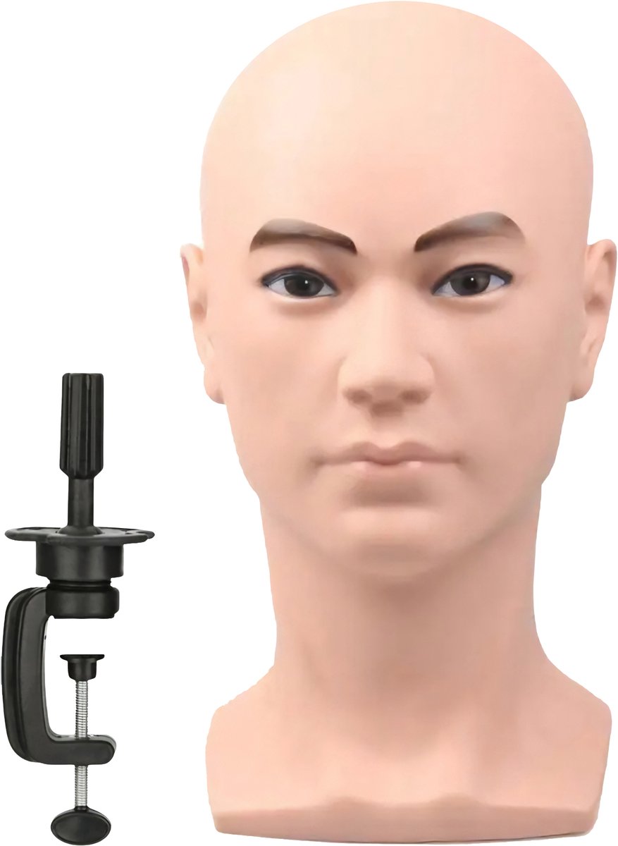 JustValue Mannequin Hoofd Realistisch - Mannelijk Design - Haarpop - Kapperspop Oefenhoofd - Pruikenstandaards - Paspop Hoofd - Pruiken Hoofd Standaard - Pruikenhouder - Pashoofd - Pop Haar Kapper - 53cm - Realistisch