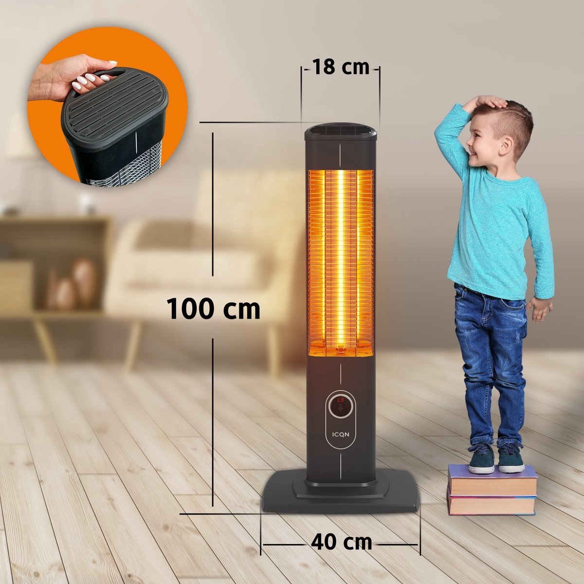 ICQN Infrarood Terrasverwarmer met Beschermhoes, Infrarood Kachel - 2300W - Met Afstandsbediening, Timer, Instelbare Warmtes en LCD-scherm - Voor Binnen en Buiten - Hoge Capaciteit – foto 3
