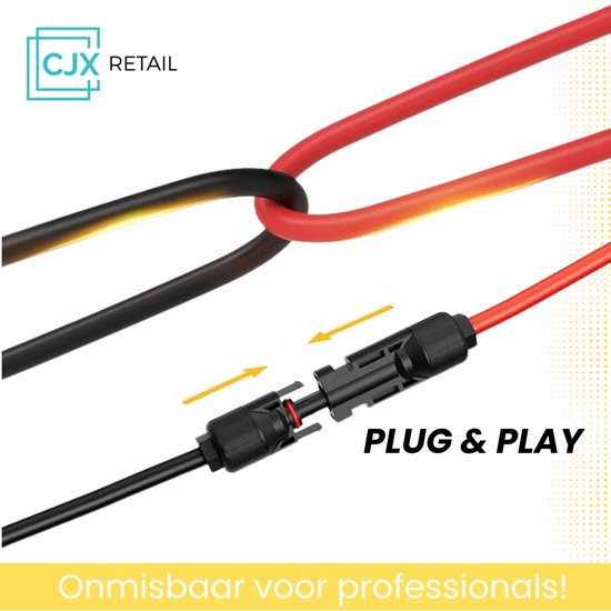 Close-up van MC4 kabels die verbonden worden, plug & play.