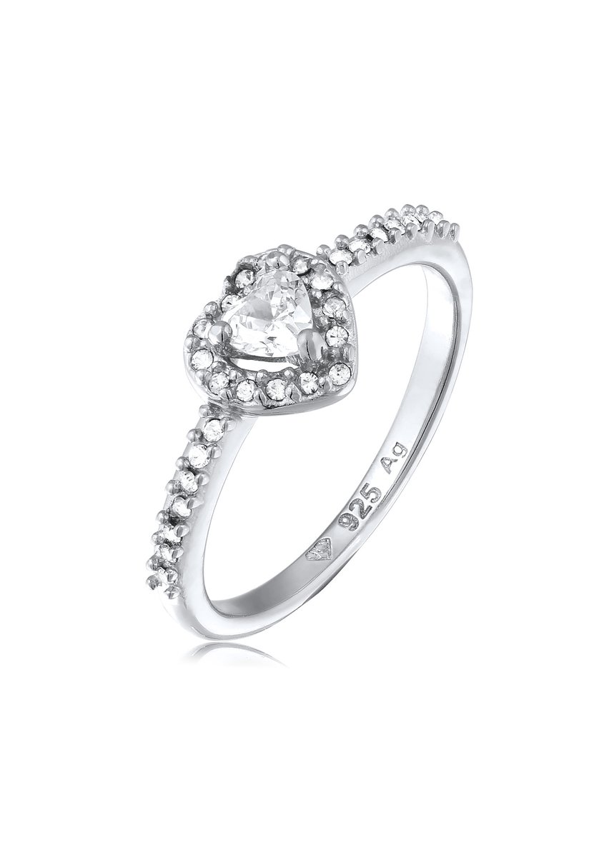 Elli - Ring - Ring met Stenen Dames Hart Zirkonia Hart Geslepen Roze Glas Kristallen Wit 925 Sterling Zilver Valentijnsdag - Dames