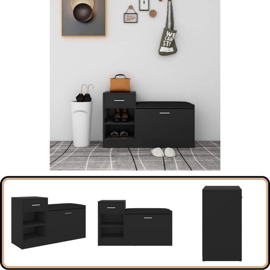 VidaXL Schoenenbank 102x32x50 cm bewerkt hout zwart