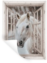 Stickers muraux - Film adhésif - Cheval - Wit - Hiver - Neige - Transparent - Animaux - 120 x 160 cm - Film adhésif - Stickers muraux chambre enfant - Papier peint autocollant XXL - Papier peint autocollant - Film adhésif