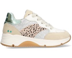 BunniesJR 225462-403 Meisjes Lage Sneakers - Zilver/Beige/Groen - Leer - Veters